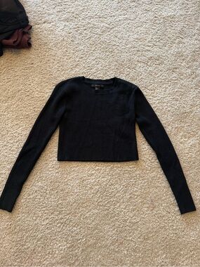 Forever 21 Black Ribbed Long-Sleeve Crop Top